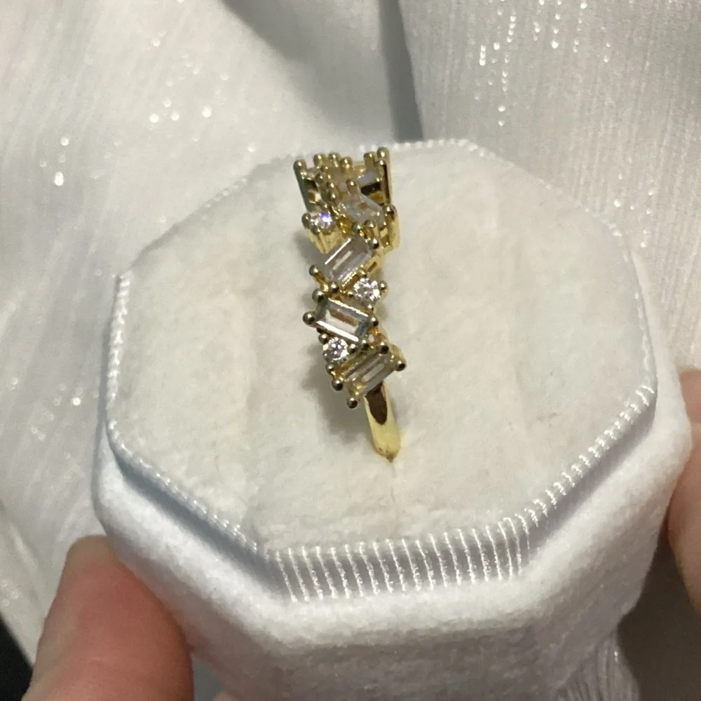 💍14k Gold Plated Baguette CZ Diamond Cluster Band